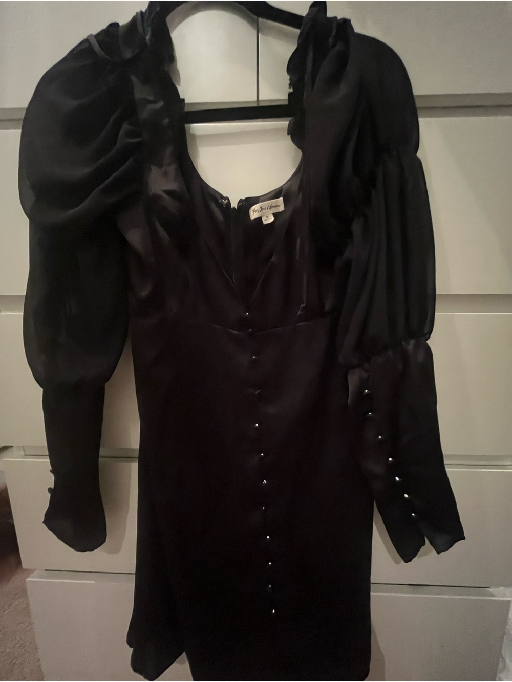 For Love and Lemons Black Satin Dress with Front Button Detail